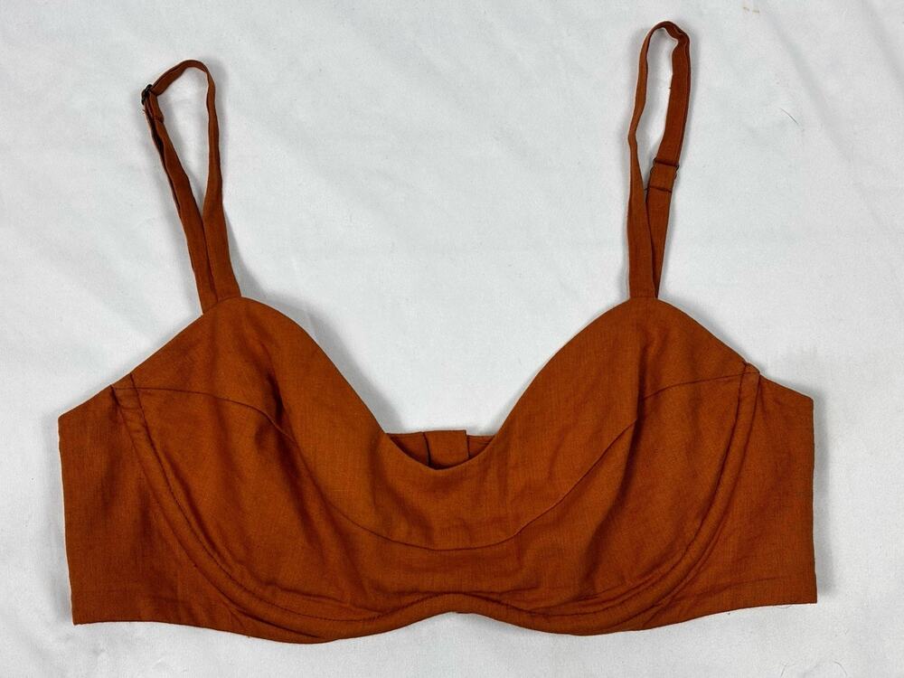 Revolve Lovers and Friends Orange/ Rust Linen Balconette Bustier Bra Top Size L